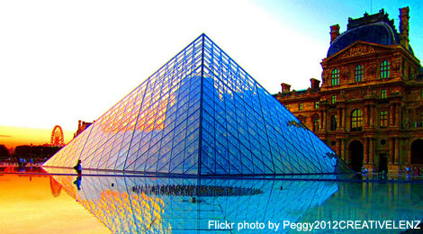 The Louvre Pyramid at sunset - Flickr photo by Peggy2012CREATIVELENZ