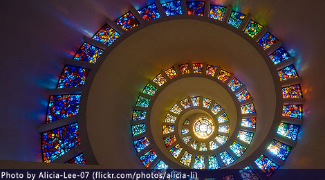 Looking through a stained glass window