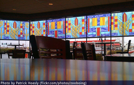 Stained Glass Windows at McDonalds - photo by Patrick Hoesly (flickr.com/photos/zooboing)